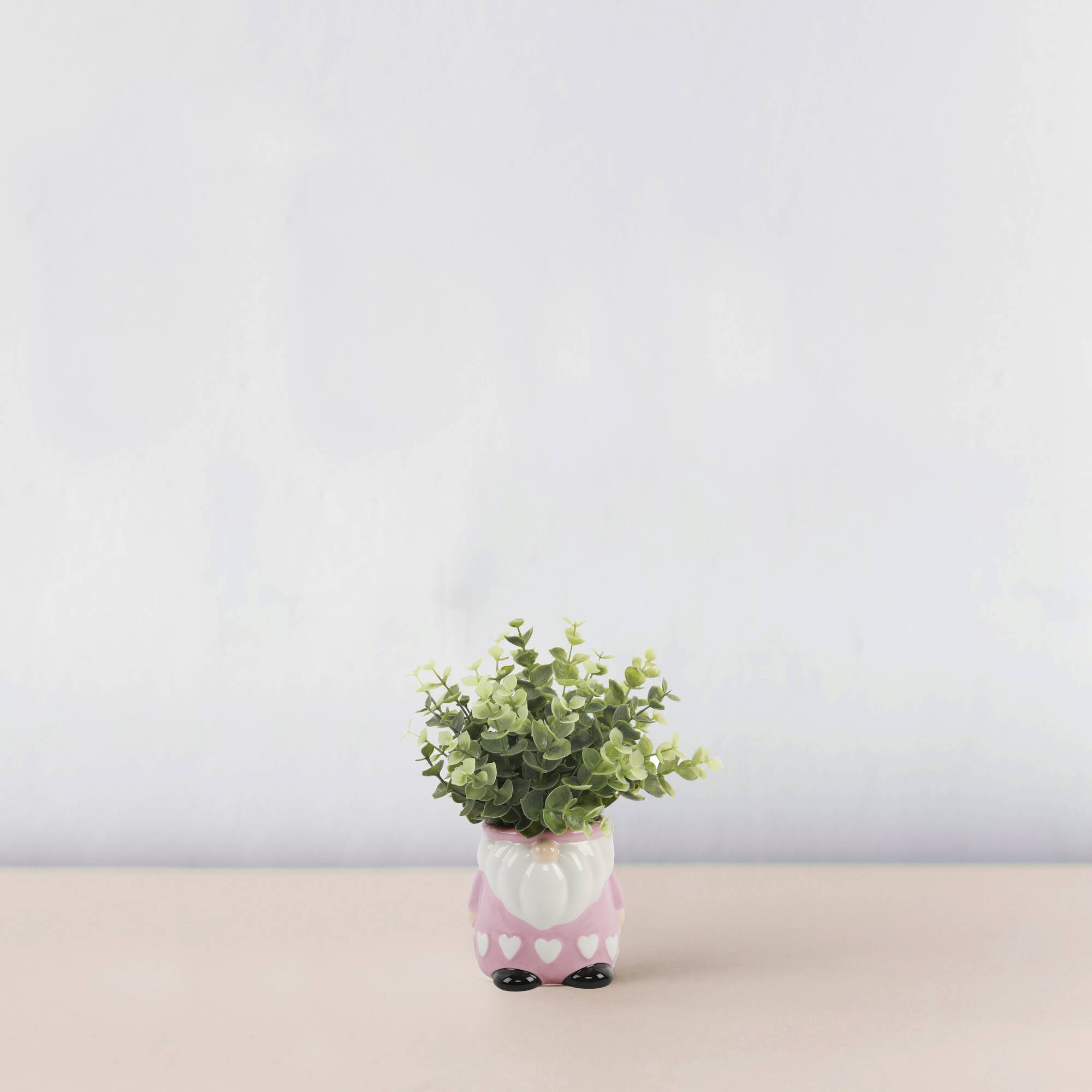 Flora Bunda® 9" Green Eucalyptus in Pink Heart Gnome Planter